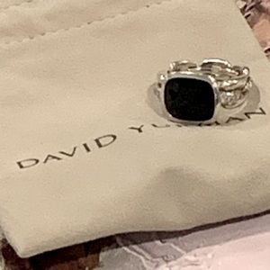 David Yurman Onyx & Diamond Chain Ring Size 8